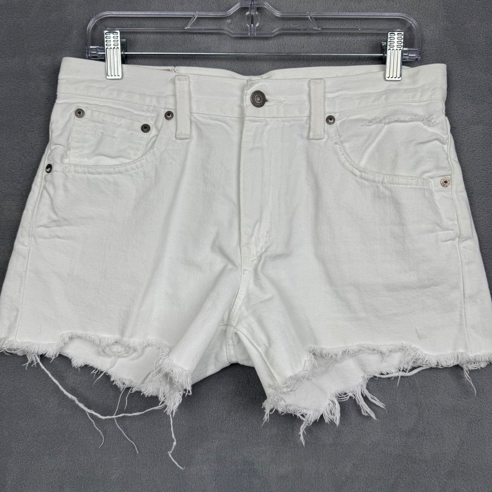 Polo Ralph Lauren Women White Denim Distressed Frayed Hem Shorts Size 27‎